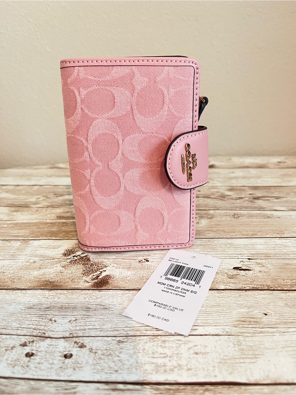 Coach Medium Corner Zip Wallet In Signature Pink Denim CDF13 NWT🌸